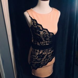 Boohoo Pale Pink Mini Dress With Black Lace